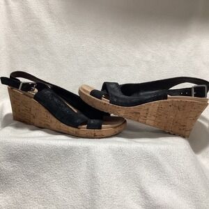 Crocs Womens Black Sparkle Slingback Wedge Sandals Size 8 Cork Sole